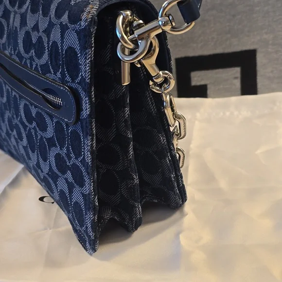 Coach Navy Signature Jacquard Crossbody Bag with Silver Hardware - Picture 6 of 9
